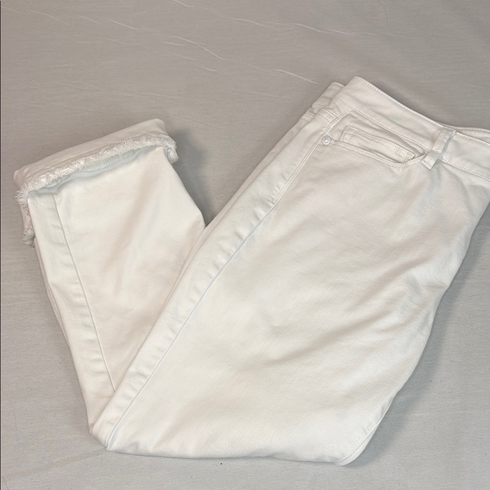 J Jill Denim Fringe Authentic Fit Cropped Women's White Jeans sz 10